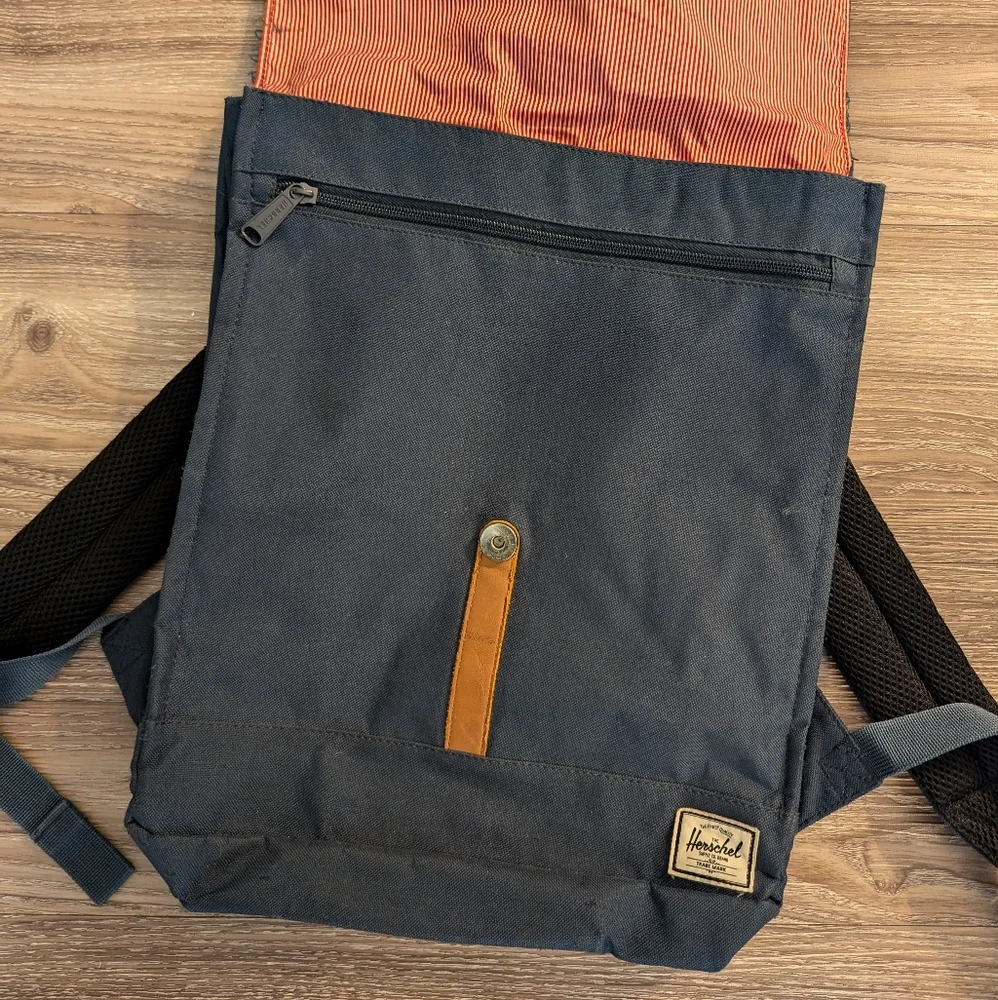 Herschel blue canvas laptop flip top backpack